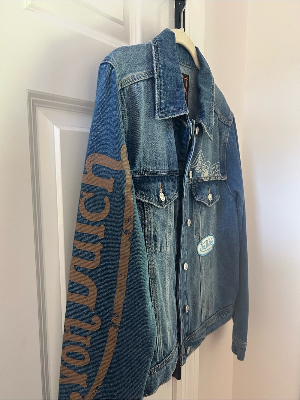 Von Dutch Blue Denim Jacket with Wing and Logo Patches - Picture 3 of 4